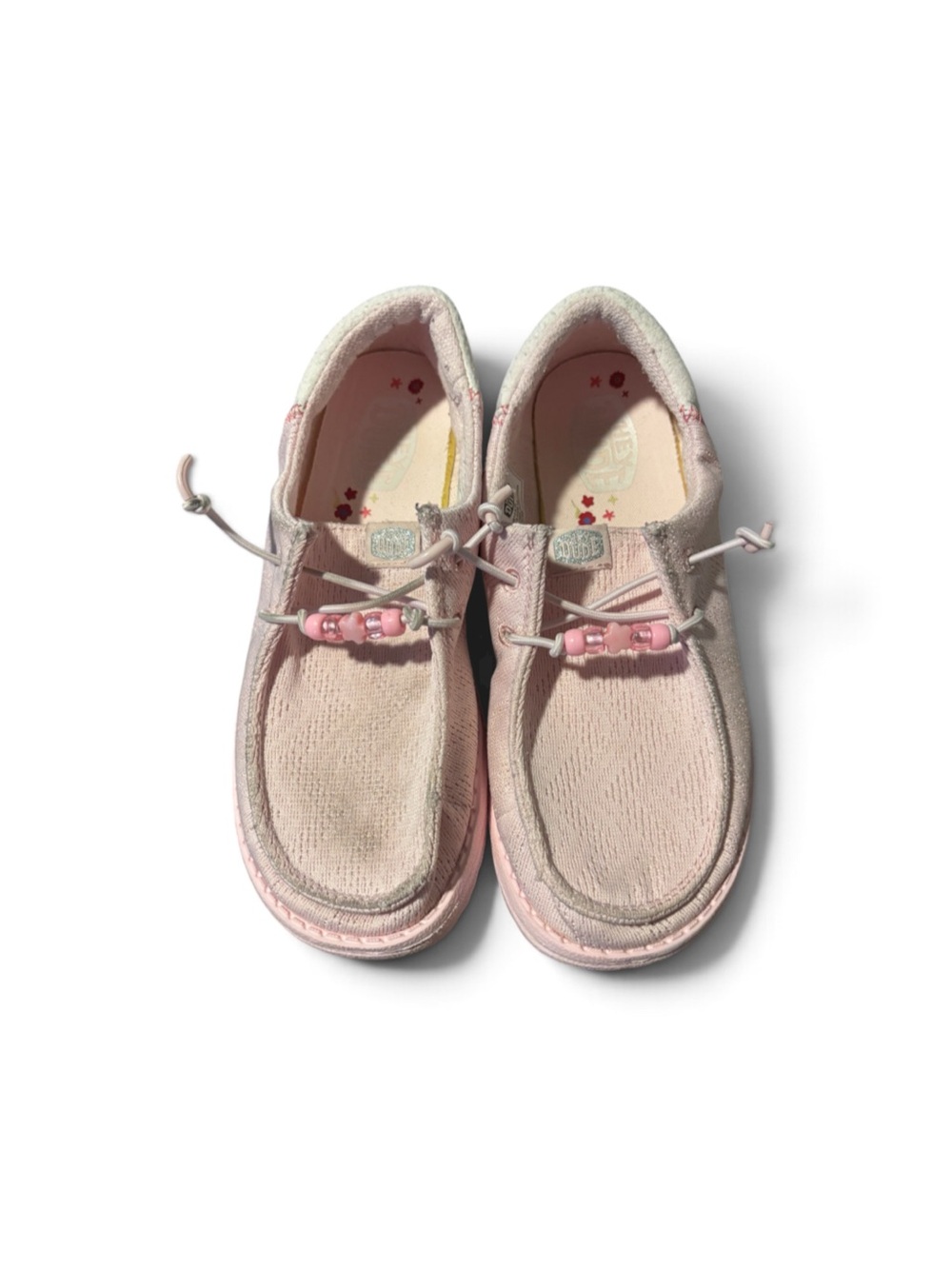 Hey Dude Kids Pale Pink Slip-On Moccasins with Bead Detail Size 3